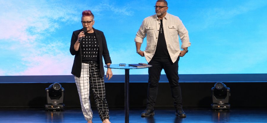 Manny and Victoria Rivera ministering together on stage